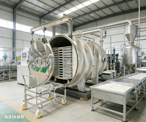 Construido para productos farmacéuticos y alimentos a granel. Liofilante comercial 150 kg por lote, cámara de acero inoxidable y control de temperatura de precisión.