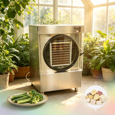 Rango de temperatura medio del liofilizador doméstico de menos 50 grados Celsius a más 90 grados Celsius, adecuado para conservación de alimentos y laboratorio.